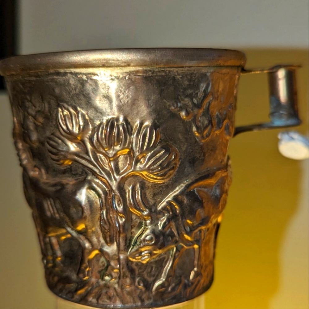 Greek antique copper embossed cup